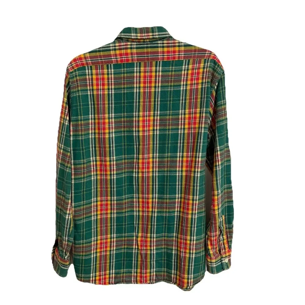 Polo Ralph Lauren Flannel Shirt Mens Medium Green Plaid Longsleeve 90s Vintage